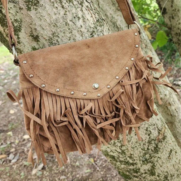 Vintage Leather Fringe Hobo Oversized Crossbody/Messenger Bag - Picture 4 of 10